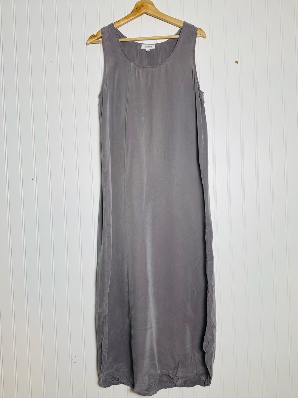 Haven Well Within sleeveless gray midi shift dress L Minimalist scoop neckline